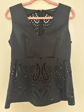 ETRO NWOT Sleeveless V-Neck Laser-Cut Silk Blend Peplum Top